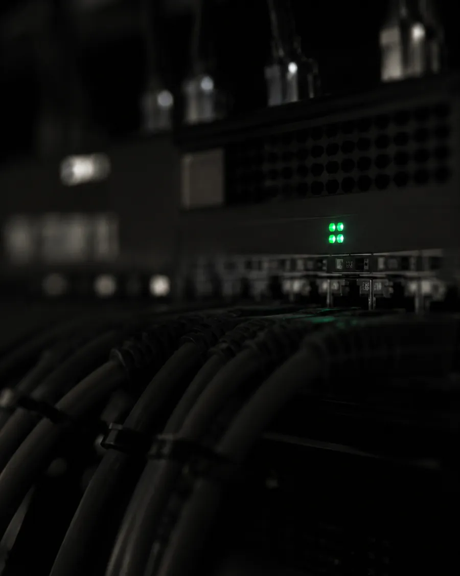 Patch cables and switch port indicators inside a network rack